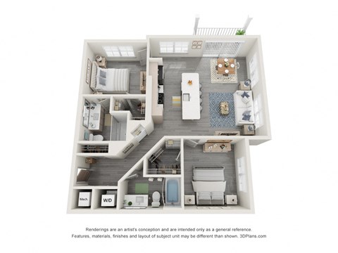 Floor plan for 2 beds, 2 baths, 1106 sqft